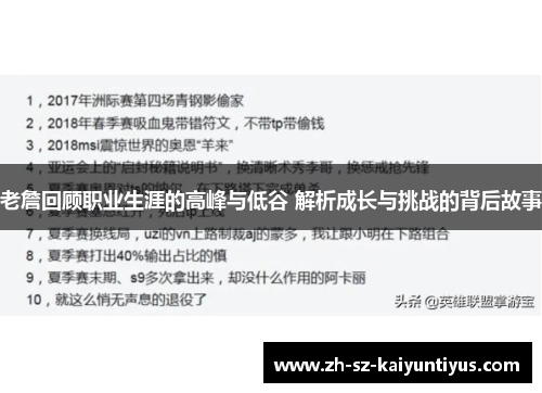 老詹回顾职业生涯的高峰与低谷 解析成长与挑战的背后故事 老詹回顾职业生涯的高峰与低谷 解析成长与挑战的背后故事