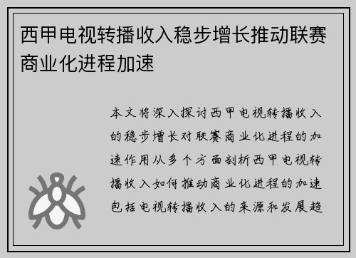 西甲电视转播收入稳步增长推动联赛商业化进程加速