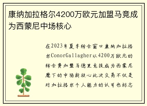 康纳加拉格尔4200万欧元加盟马竞成为西蒙尼中场核心