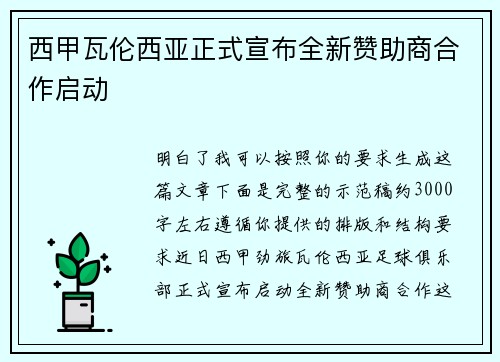 西甲瓦伦西亚正式宣布全新赞助商合作启动